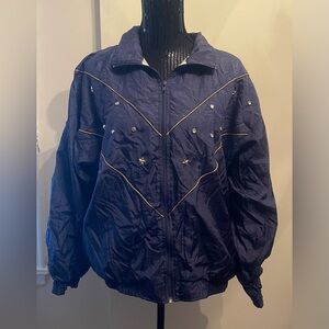 Vintage Summit Place Silver & Gold Stars Blue Jacket Size XL